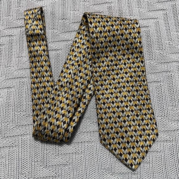 Ermenegildo Zegna gold and silver metallic geometric silk tie - Picture 1 of 5